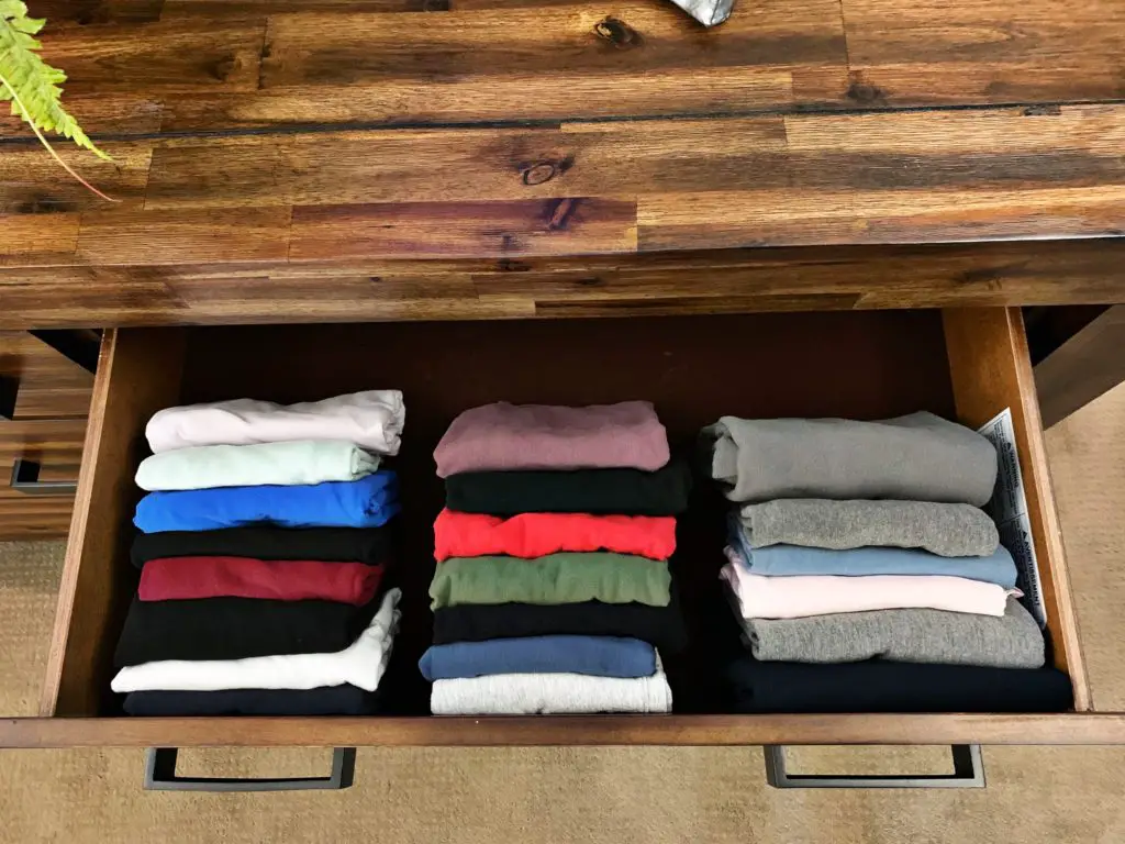 Kon Mari folded shirts in a drawer